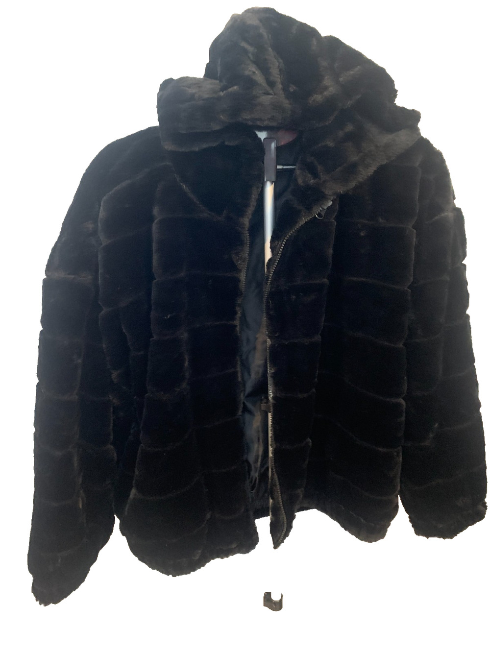 Stella Tweed Women's 2x Black Hooded Faux Fur Coat